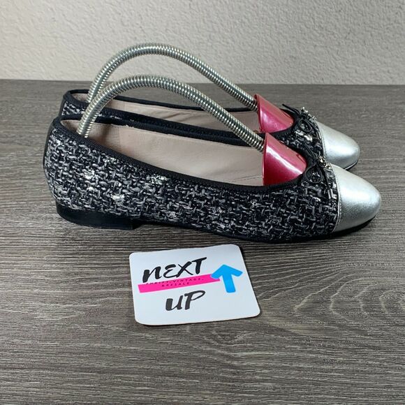 Women’s size 6-Sam Edelman Sara Black Silver Tweed Bow Cap Toe Ballet Flats - Picture 3 of 10